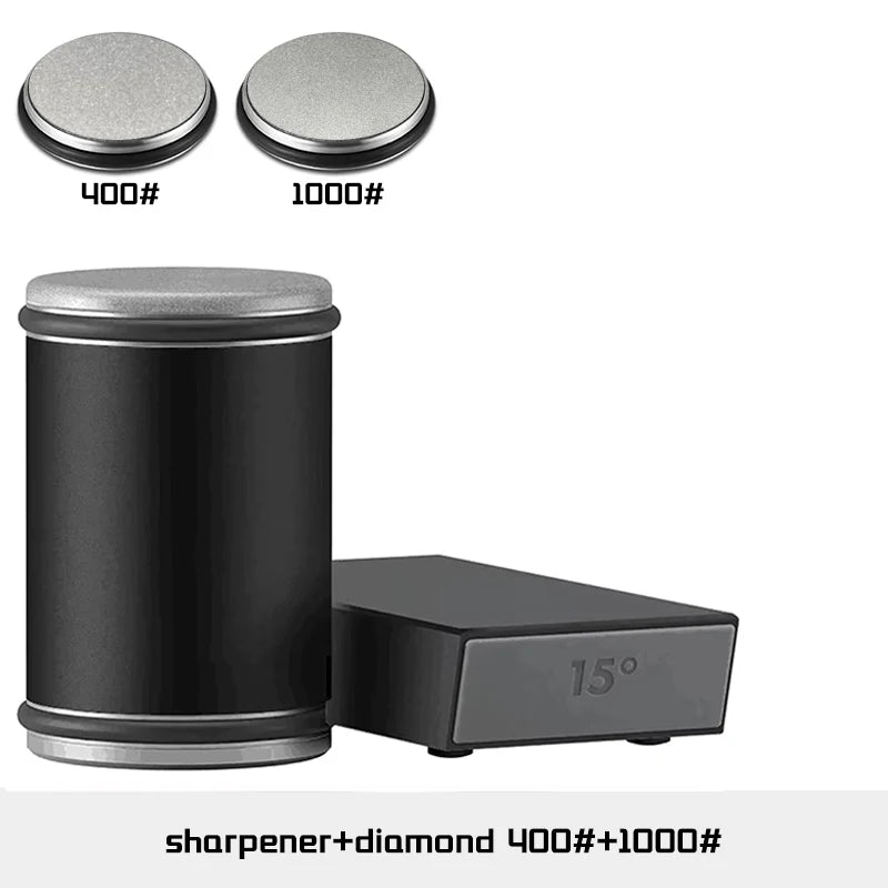 Aiguiseur de couteaux à rouleau noir avec support aimanté et disques diamant 400 et 1000